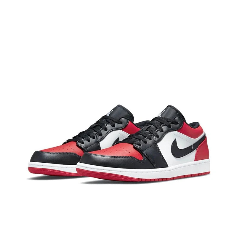 Original Air Jordan 1 Low "Bred Toe" Red Black White For Men's Classic Retro Basketball Street Casual Sneakers Shoes  553558-612