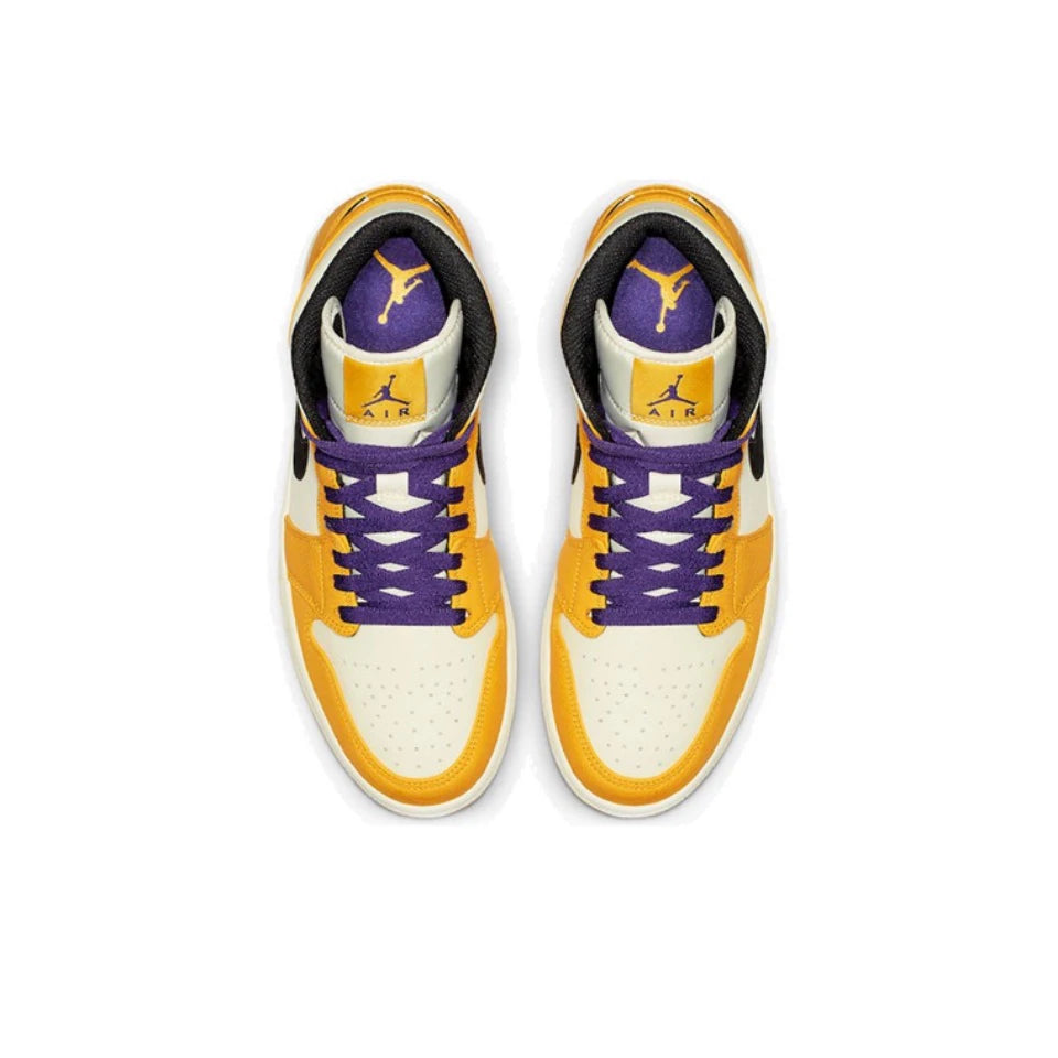 Original Air Jordan 1 Mid 'Lakers'  Yellow and Purple For Men Retro Classic Basketball Sneakers Shoes 852542-700